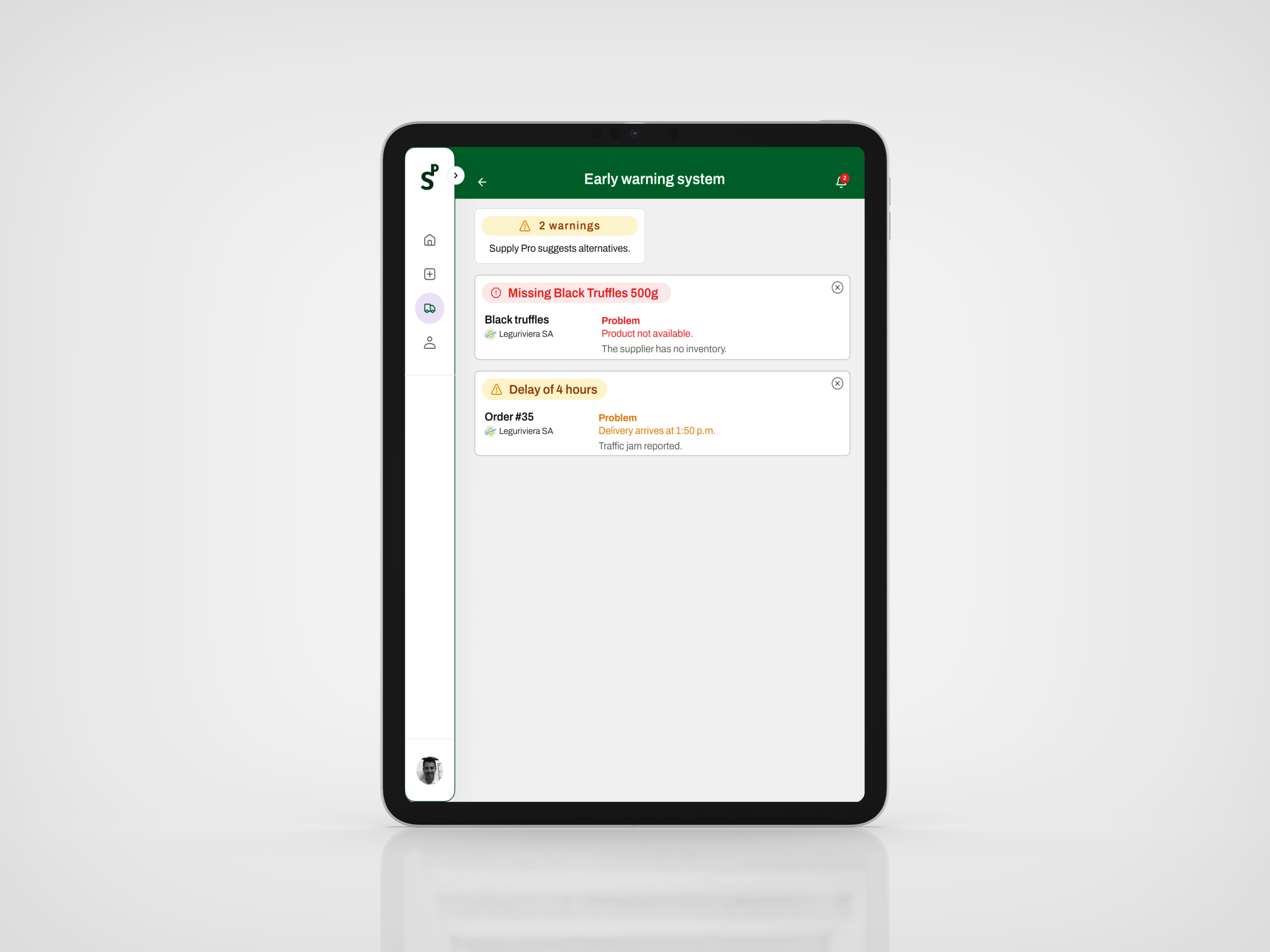 Supply Pro — Early Warning System screen