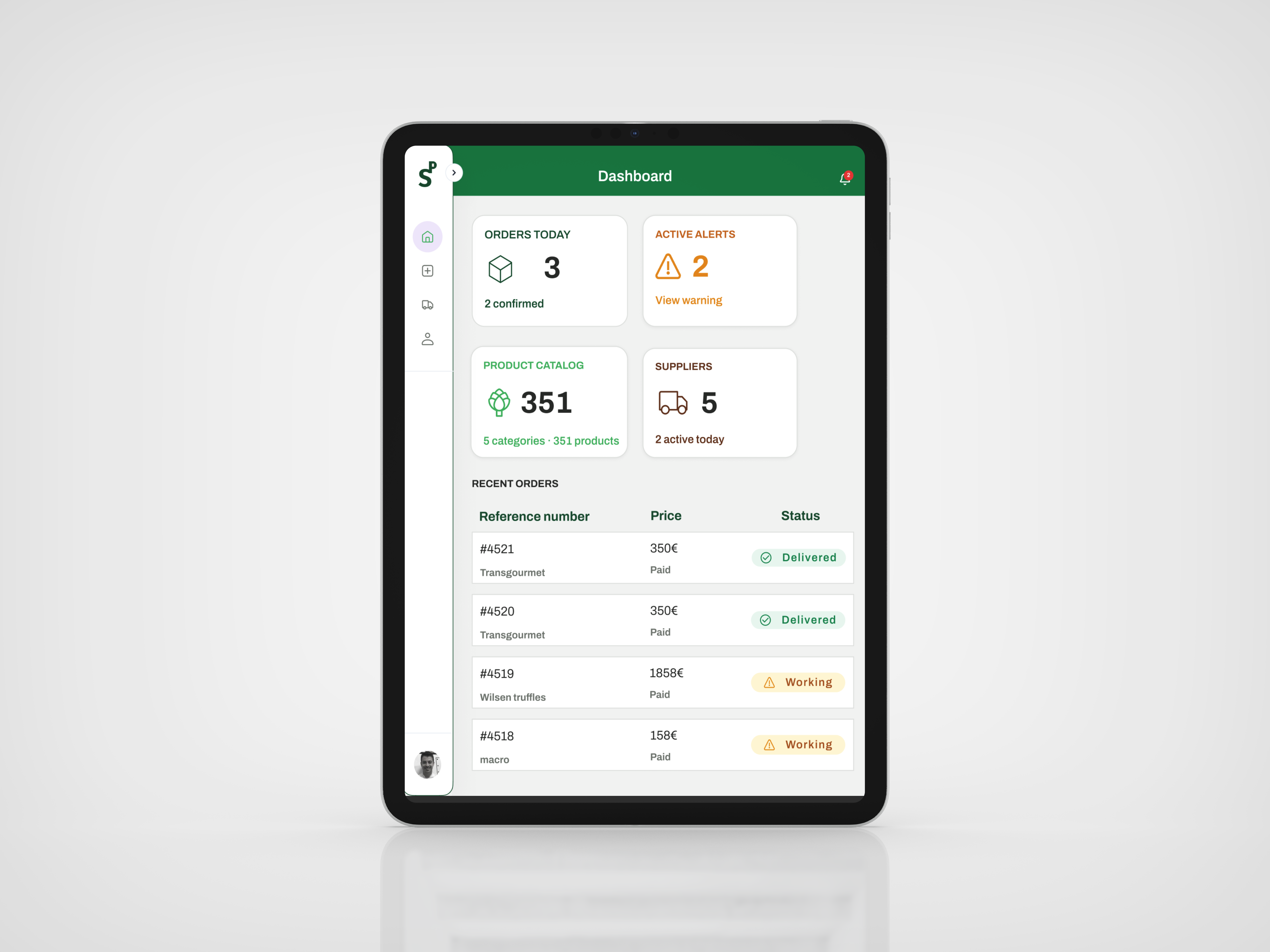 Supply Pro Dashboard — Order Overview screen