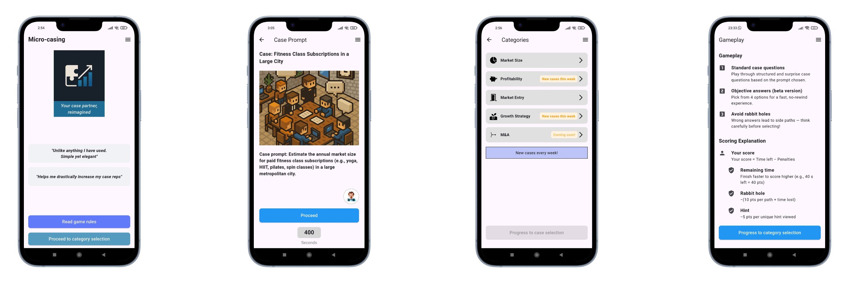 Micro-casing — original screens before redesign