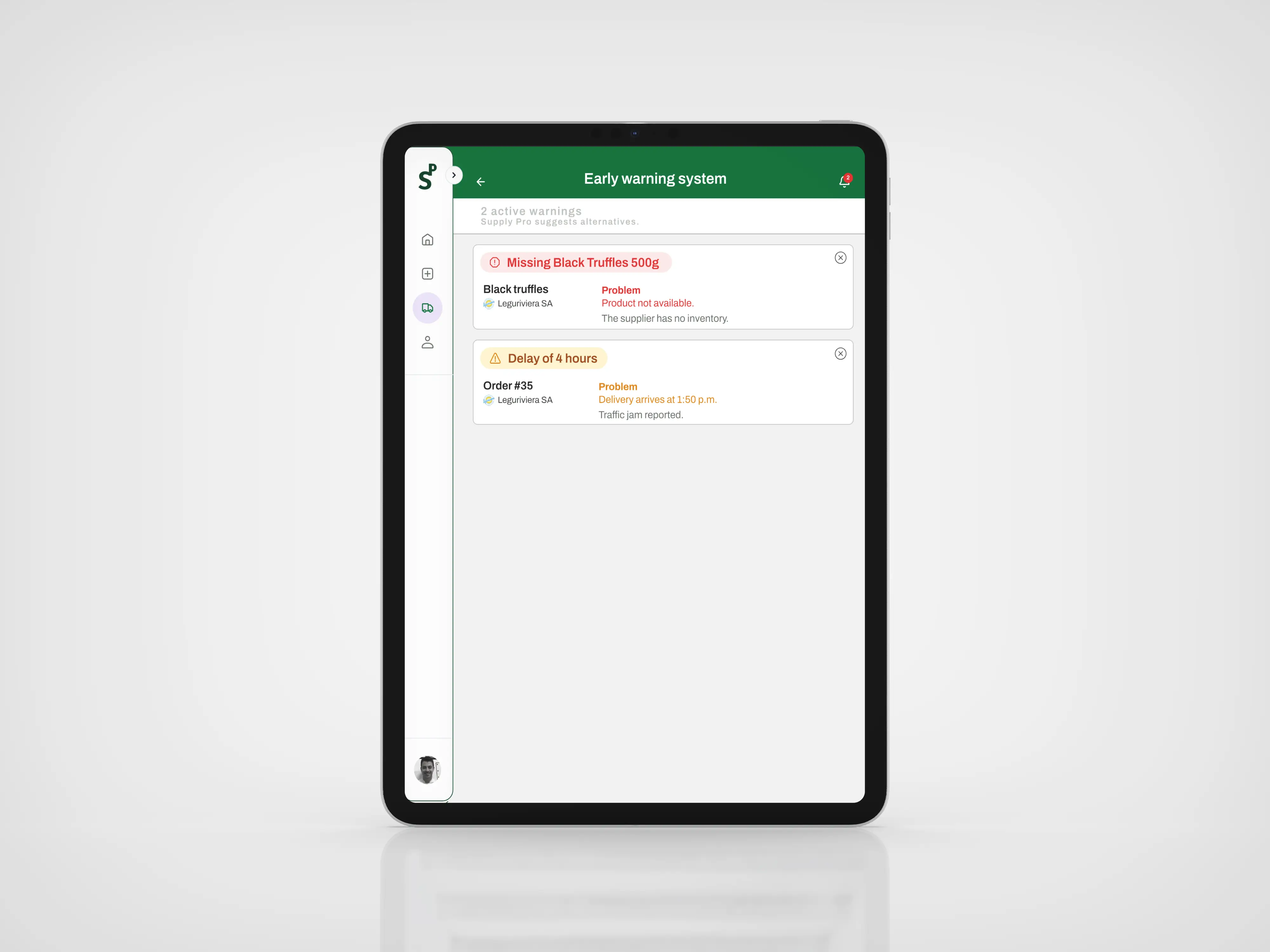 Supply Pro — Early Warning System screen